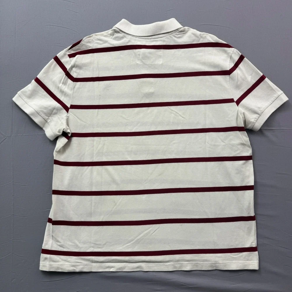 Express Classic Polo Men XXL Cream Burgundy Striped Short Sleeve Lion Logo Shirt